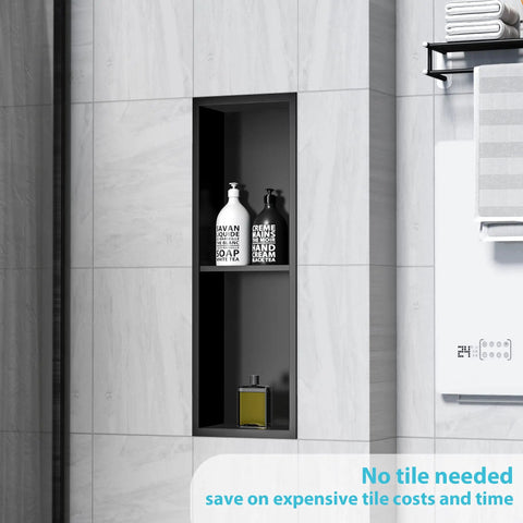 Stainless Steel Shower Niche 8 Inch By 24 Inch Recessed Wall Nook With Double Shelves No Tile Needed Matte Black Bathroom Storage