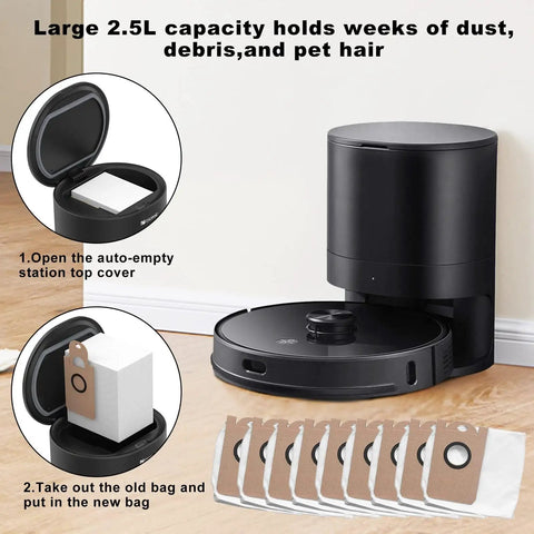 Leakproof Six Pack Dust Bags With Mega Capacity for M7 Pro M7 Max M8 and iHome AutoVac Nova Vacuums near auto-empty station
