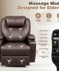 Cozy Leather 360 Degree Swivel Rocker Recliner With Massage, side pockets, cup holders, focus on massage points and remote