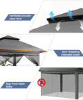 13x13 Pop Up Gazebo With Mosquito Netting One Push Setup No Tools Needed Ventilated Roof For Fresh Air Sturdy Frame Dark Gray