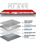 Premium Alumino Silicate Glass Mouse Pad V3 showcasing layers and vibrant championship red surface with texture details.