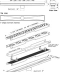 Detailed diagram of 32 Inch Stainless Steel Linear Shower Drain Kit With Tile Insert Grate No Sweat Install 9 GPM Water Flow