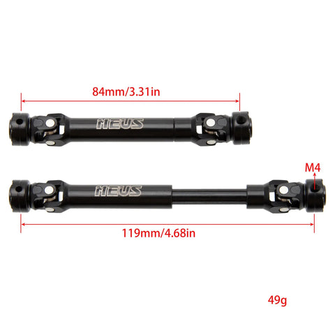 Beefy 84mm Hardened Steel RC Crawler Driveshafts Upgrade for 1 To 10 Scale Axial SCX10 Capra D90 CC01 Tamiya Redcat Gen8 Not Compatible With TRX4 Stock Transmission., 84mm driveshaft with 119mm extended view, M4 ends