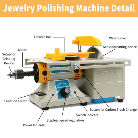 Mini Table Saw For Rock And Jewelry Making With Flexible Shaft 0 To 10000 RPM showing labeled components for detail