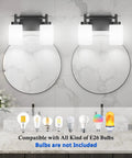 Two Light Black Vanity Sconces, Dope Industrial Style Bathroom Lighting Fixture With Milky Glass Shades over circular mirrors