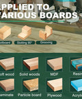 Spoilboard surfacing bit applied to various boards including softwood, solid woods, MDF, resin, plywood, laminate, and acrylic.