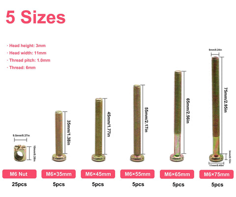 Crib Hardware Replacement Kit Beef Up Your Crib With Hex Socket Cap Bolts And Barrel Nuts Set M6 Sizes 35mm to 75mm