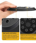 Hand holding 5 Inch 8 Hole Hook And Loop Replacement Sander Pads For Ryobi And Ridgid Random Orbital Sanders, highlighting rubber and plastic features.