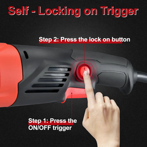 Close-up of handle trigger on Beast Power Rotary Buffer Polisher With 1200W Motor, Six To Seven Inch Car Buffer Kit