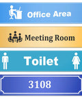 12 Pack Acrylic Wall Name Plate Holders With Adhesive Tapes 2x8 Inch Clear Horizontal Sign Frames showing office signs.