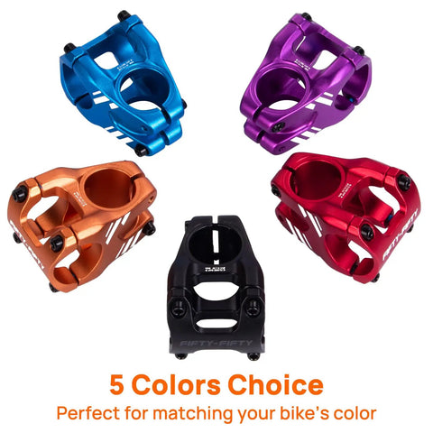 Lightweight Aluminum MTB Stem Shorty for 31.8mm handlebars, five color choices including orange, CNC Machined 6061 T6.