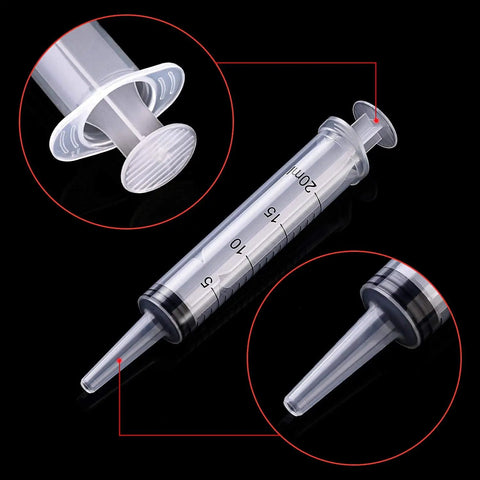 Large Plastic Syringe 4 Pack For Measuring And Dispensing Fluids Sterile Wrapped 20 Ml Syringe Set shown with close-up details