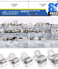 Beefy Stainless Steel Cable Clamp Set 80 Pcs In Five Sizes with open container displaying organized sections.