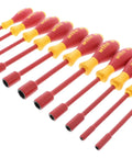 11-Piece 1000-Volt Insulated Nut Driver Set With SoftFinish Cushioned Grip Handles arranged in a row