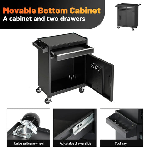 Five Drawer Rolling Tool Cart With Detachable Cabinet Heavy Duty Pro Grade Mobile Tool Chest open with visible features