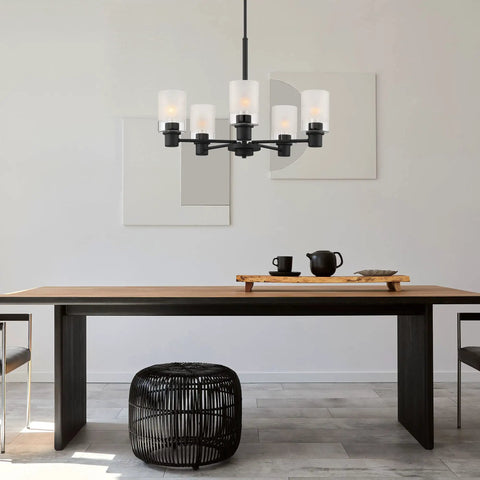 Cedar Lane 5 Light Chandelier In Brushed Nickel, 25 Inch Ceiling Fixture For Kitchen Dining Room, Model D236M 5CH BN, modern ambiance
