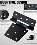 Heavy Duty Extra Thick Black Iron Gate Hinges 3.5 Inch, 4 Pack Wide Strap Door Hardware, Bulletproof Design For Outdoor Fences, No Sweat Installation, Handles 60 Pounds Effortlessly, showcasing countersunk and staggered screw holes.