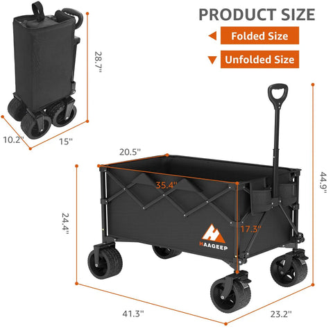 Beast Of A Heavy Duty Collapsible Wagon Cart With Folding Wheels For Grocery Camping And Garden Use, 360 Degree Front Wheels shown