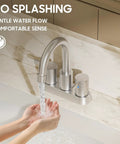 Brushed Nickel 4 Inch Centerset Bathroom Faucet With Two Handles Lead Free And Durable Includes Copper Pop Up Drain And Water Supply Lines Fits Pre Drilled Holes 1.1 To 1.38 Inches Easy Install Modern Look in use with water flowing