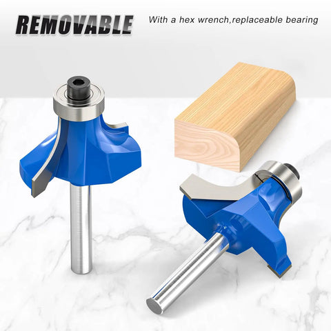 Top Shelf 7 Piece 1/4 Inch Shank Roundover Router Bit Set Featuring Razor Sharp Micrograin Carbide Cutters for detailed edge rounding.
