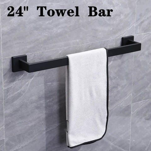 Matte Black 5 Piece Stainless Steel Bathroom Hardware Set With 23 Inch Towel Bar And Towel Rack Rustproof SUS 304 Built