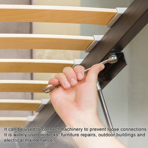 Person using wrench with Rock Solid M26 Copper Flat Washers, 8 Piece Pack Featuring 32mm Outside Diameter And 2mm Thickness for securing connections.