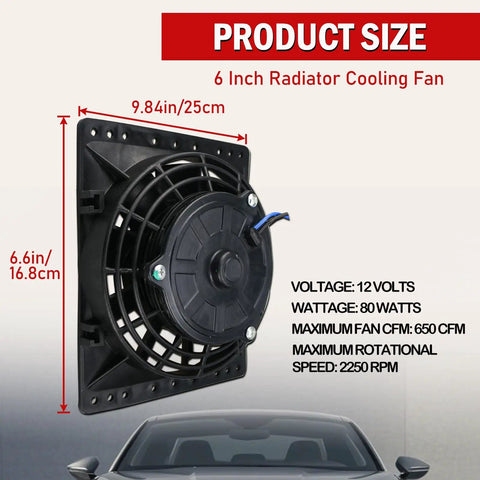 6 Inch Slim Push Pull Electric Cooling Fan Kit With 650 CFM Radiator Oil Cooler Mount Black 2 Pack 2250 RPM 80W