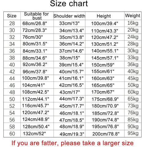 Size chart for Lightweight Fencing Lame Jacket For Beginners, Non Washable Metal Vest, Electric Foil Saber Gear, Size 30