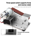 Multifunctional Mini Electric Belt Sander And Polishing Machine For Diy Projects with three-speed switch and motor.