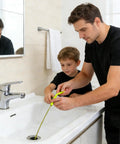Father and son using a Flexible Drain Snake For Kitchen Sink And Bath Plumbing Portable Bendable Pipe Cleaner to unclog a sink.