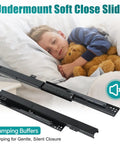 Heavy Duty Undermount Drawer Slide Bottom Mount Shelf Rail Kit For Seamless Cabinet Organization with cushioning for silent closure.