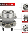 Rear Wheel Bearing And Hub Assembly Pair For Subaru Crosstrek 2016 Through 2018, Crosstrek 2019 Through 2020, Impreza 2012 Through 2021, Forester 2014 Through 2018 And XV Crosstrek 2013 Through 2015 5 Lug Durable OEM Grade displayed in multiple angles with top, side, and bottom views shown.
