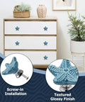 Super Snazzy Coastal Blue Ceramic Starfish Drawer Knobs 4 Pack With Solid Zinc Alloy Mounts For Kitchen Cabinet Makeover Legit Glossy Finish on white dresser.