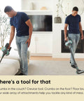 Ultra Lightweight Cordless Stick Vacuum With Hefty 20K Pa Suction, Smooth Gliding Action, snags dust and pet hair in living room.