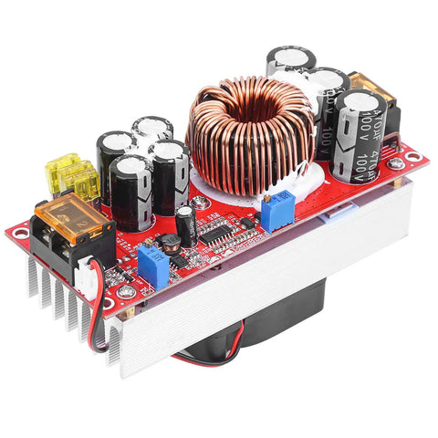 1500W Boost Converter Step Up Module DC To DC Adjustable Voltage Regulator 10V To 97V Output side view with components visible.