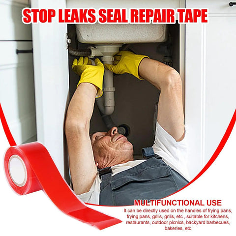 Must-Have Pipe Repair Tape That Waterproofs Any Leak With Self Fusing Adhesive To Fix PVC Copper Iron Or Rubber Pipes Fast being used to seal a pipe under a sink.