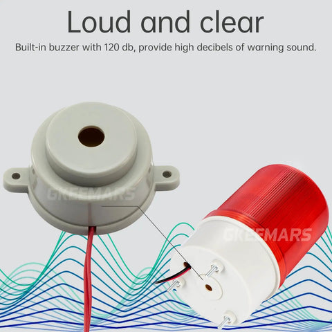 Industrial Signal Alarm Tower Light With LED Rotating Strobe And Mad Loud Buzzer 110V AC Emergency Warning Lamp Red 120dB
