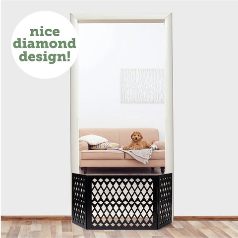 No Setup Required Freestanding Dog Gate Foldable Wooden Pet Gate For Small Dogs, adjustable width, with diamond design in doorway