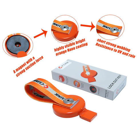 C Clink 2-piece lockout key with orange strap and magnet, fits UFP surge brakes on boat trailers (Dexter)