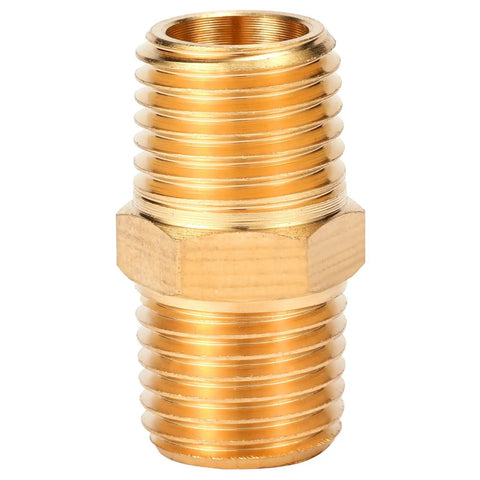 Beefed Up Solid Brass Hex Nipple Pipe Fitting, 1/4in NPT Male to Male, Durable Adapter for Hose and Pipe Systems