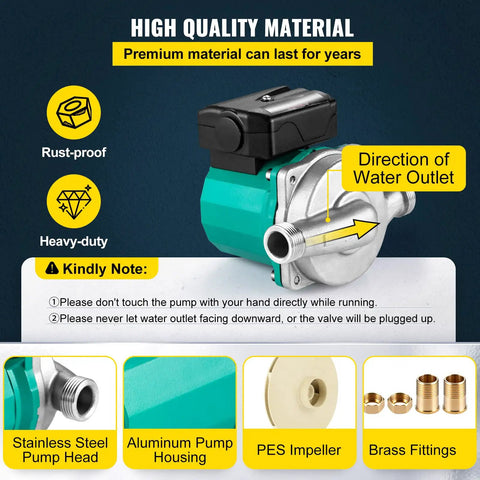 Hot Water Recirculating Pump 93W 110V With Stainless Steel Head, Three Quarter To One Half Inch Brass Adapter, Quiet 3 Speed Circulation diagram