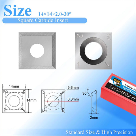 14mm Square Straight Tungsten Carbide Replacement Cutter Inserts 14mm X 14 X 2mm Pack Of 10 specifications and packaging