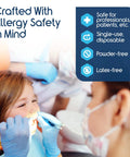 Blue disposable nitrile-vinyl blend exam gloves (medium), latex-free, for medical/dental exams.