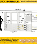 Modular Closet System With Nine Drawers And Eight Shelves For Walk In Rooms Includes Ten Hang Rods dimensions diagram displaying measurements.