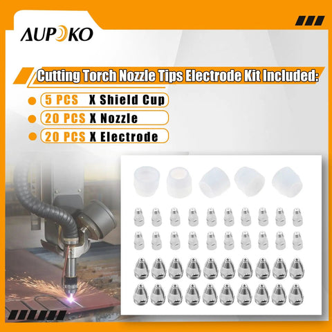 Plasma Cutter Torch Consumables Kit 45-Piece With 1.5mm Tips Nozzles Electrodes Shield Cups For BTC800DP P-80 Compatible 20-100A