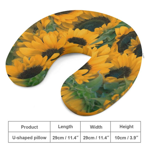Custom U Shaped Pillow With Personal Photo Text Print Personalized Memory Foam Neck Pillow For Travel And Nap Comfort In Plane Car Home And Office Create Your Own Design with sunflower pattern.