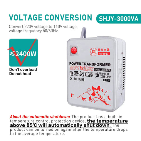 Heavy Duty 3000W Voltage Converter 110V To 220V Step Up Transformer For Europe And Asia Appliances, CE FCC Certified