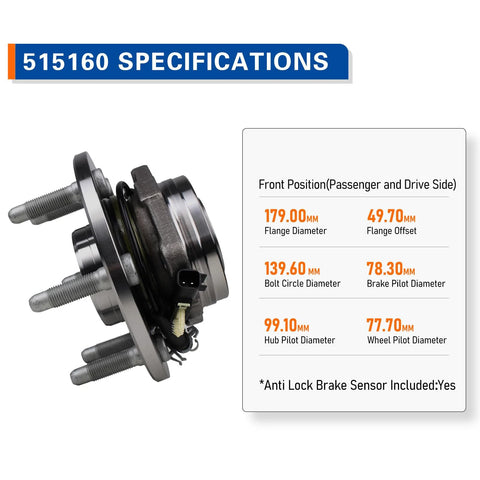 Wheel Hub Bearing Assembly 515160 Direct Fit For Cadillac Escalade ESV 2015 2020 specifications