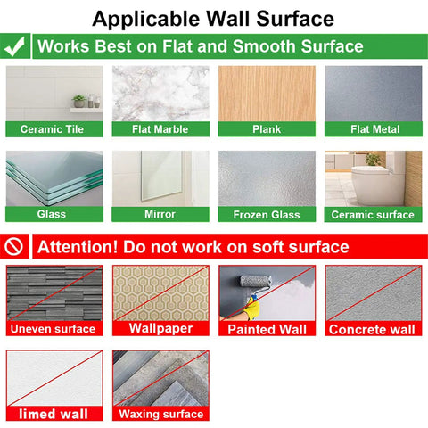 Guidelines for installing Square Coat Hook Set 2 Pack Stainless Steel on various wall surfaces shown in image.