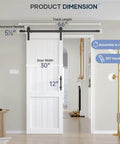 White Barn Door 30x84 Inches With 5.5 Ft Sliding Door Hardware Track Kit Included, Solid MDF Slab, Modern Farmhouse Style